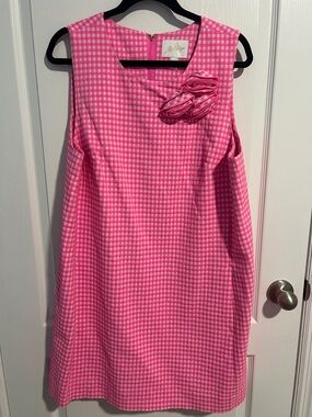 Lilly Pulitzer Hot Pink Gingham Sleeveless Dress with Rosette Edita 16